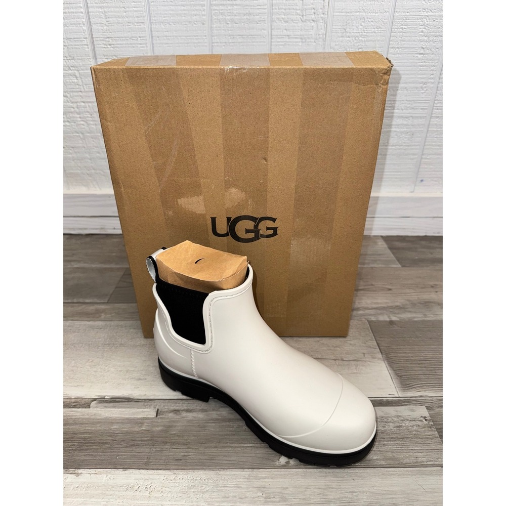 UGG Droplet Rain Boots Women White Black Waterproof Rubber Lug Sole Size 7